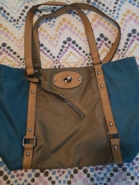 Franco Sarto Faux Leather Beige/Brown/Green Double Straps Tote